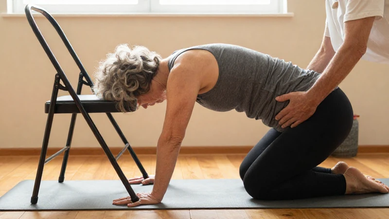 Mujer mayor practica yoga con calma
