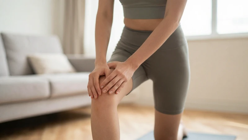 Mujer estira rodilla en ambiente cálido