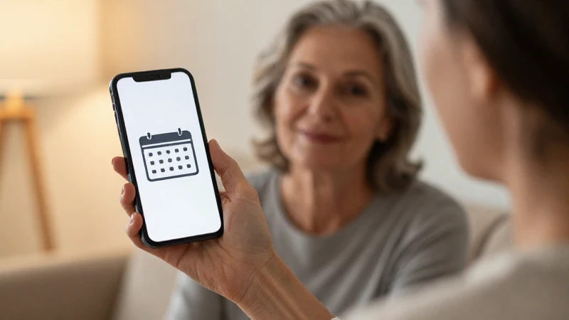 Mujer revisa su calendario con calma