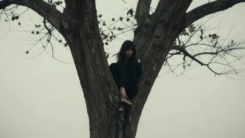 Árbol solitario, luz suave, atmósfera melancólica