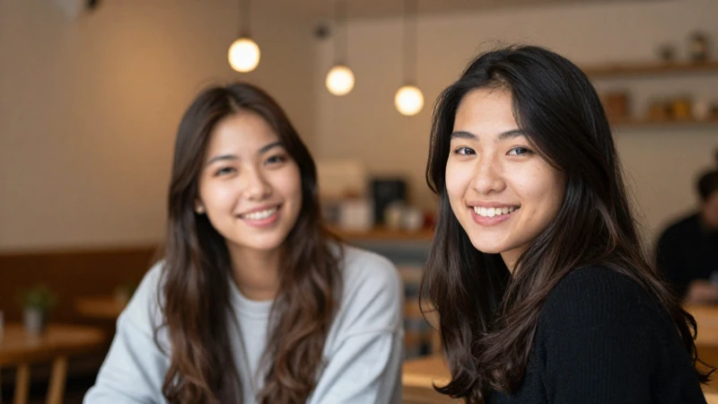 Amigos sonriendo en una cafetería cálida