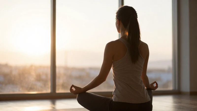 Mujer medita, amanecer, paz y calma