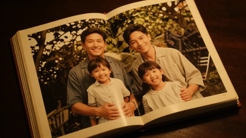 Familia feliz, recuerdo antiguo, luz cálida