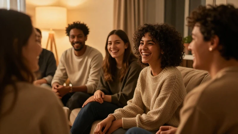 Amigos ríen en un ambiente cálido y alegre