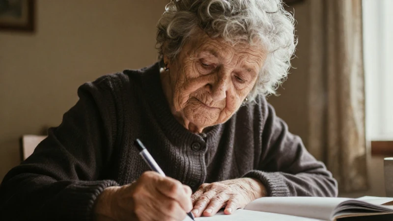 Retrato nostálgico de una anciana escribiendo
