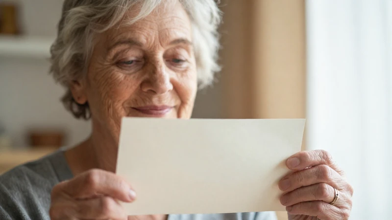 Mujer mayor sonríe con una carta
