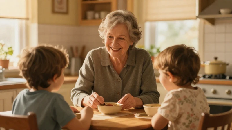 Abuelos y nietos, hogar cálido y nostálgico