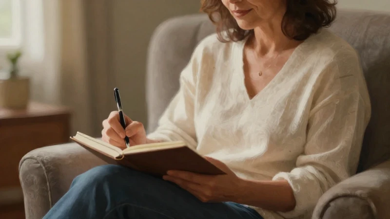Mujer escribe, ambiente cálido y suave