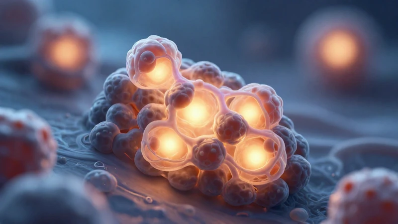 Microestructura celular iluminada con detalle médico