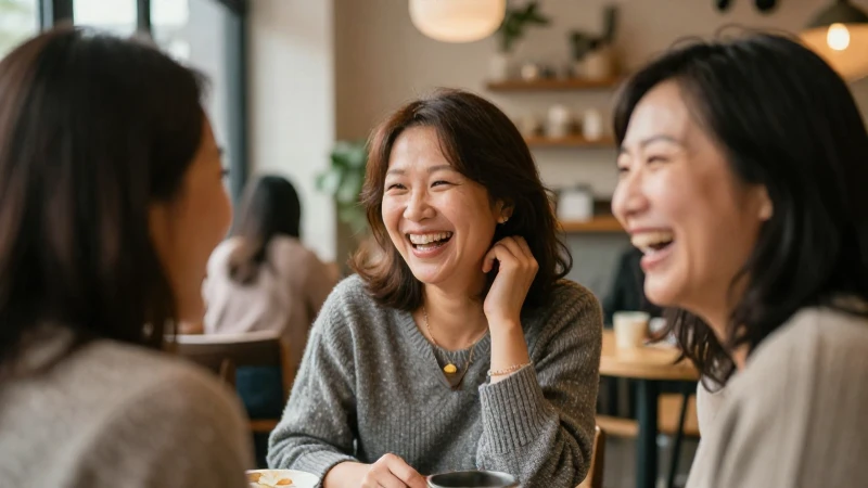 Mujeres riendo en un café cálido