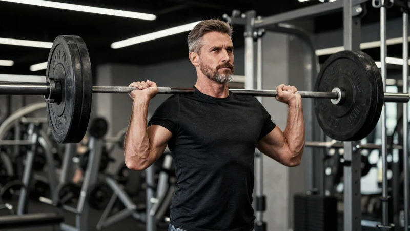 Hombre fuerte levanta pesas con energía