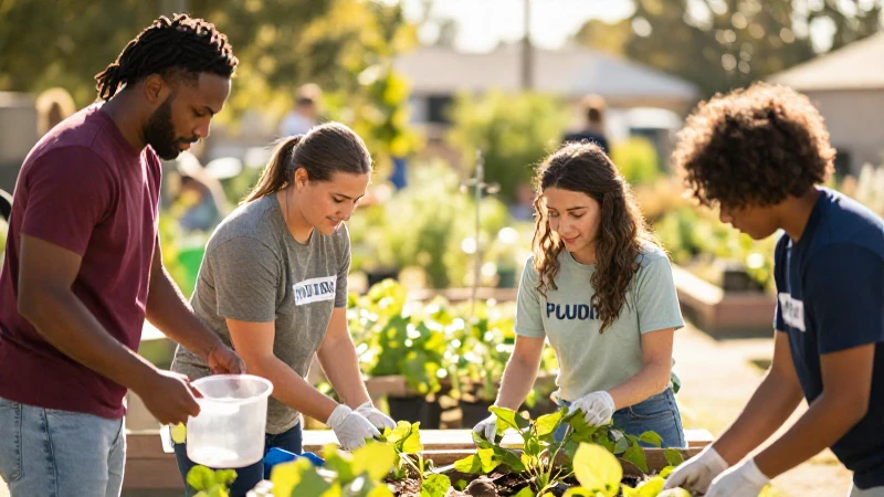 Voluntarios jardineros en un entorno cálido